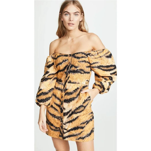 Hofmann Copenhagen Animal Print Mini Dress in Golden Hour - Picture 7 of 8